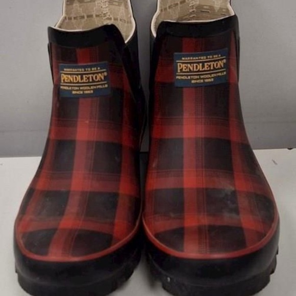 Pendleton Red Plaid Rubber Rain Boots Women’s Size 9 Waterproof Ankle Chelsea - Picture 4 of 4